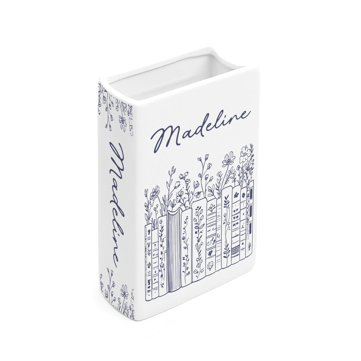 Ceramic Book Vase Customized, Floral Bookshelf Decor, Reading Room Flower Pot, Book Lover Gift, Ceramic Book Flower Vase, Toile De Jouy Vase