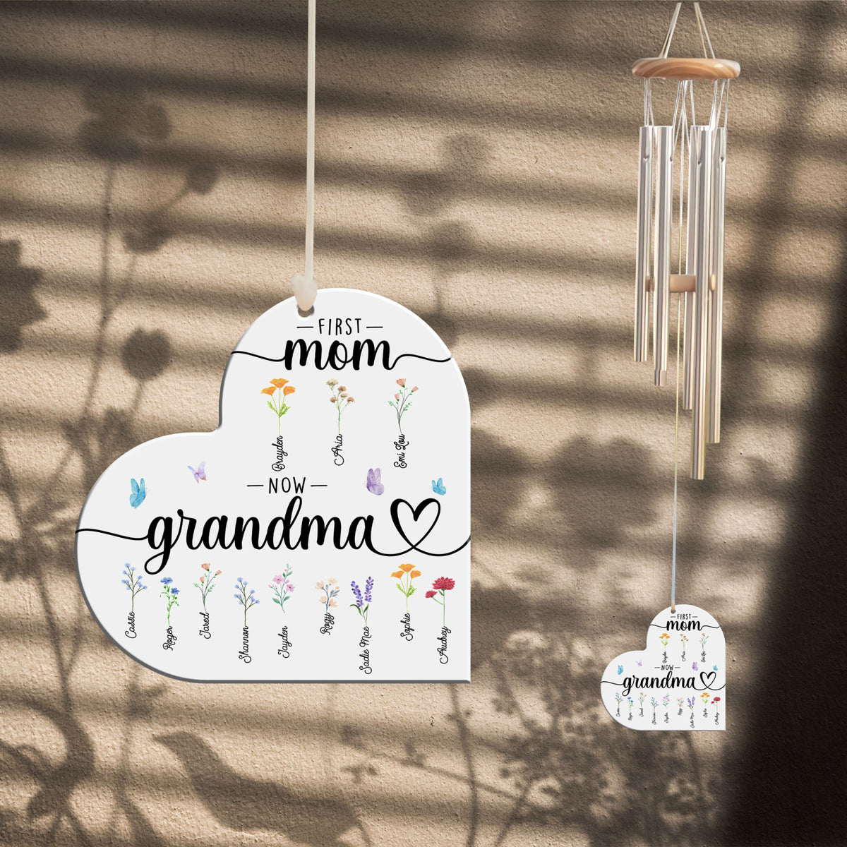 First Mom Now Grandma Custom Birth Month Flower - Personalized Windchime - Gift For Grandma, Mother's Day, Birthday Gift
