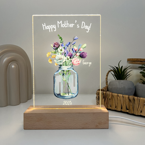 Flower Vase For The Best Mom - Personalized 3D LED Light Wooden Base - Gift For Mom, Mother's Day Gift