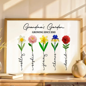3D Sea Glass Birth Month Flowers Grandma's Garden - Personalized Canvas - Gift For Grandma, Mom, Birthday Gift