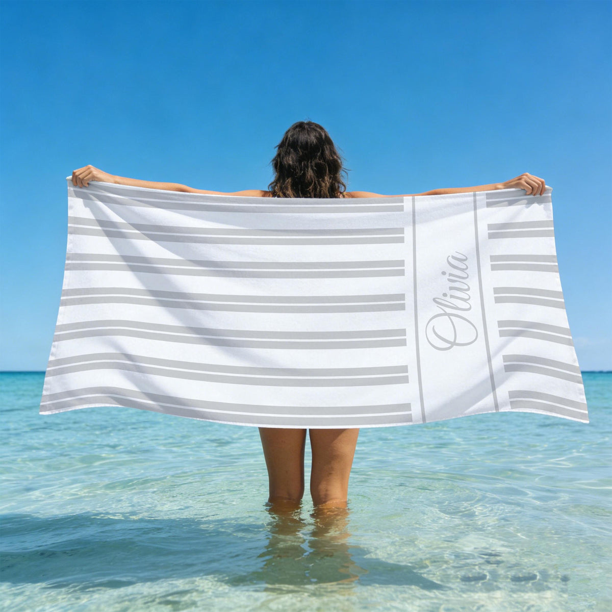 Custom Simple Striped Beach Towel, Pool Towel for Family, Summer Vacation Gift, Beach Lover's Gifts, Bachelorette/Birthday Party Gift