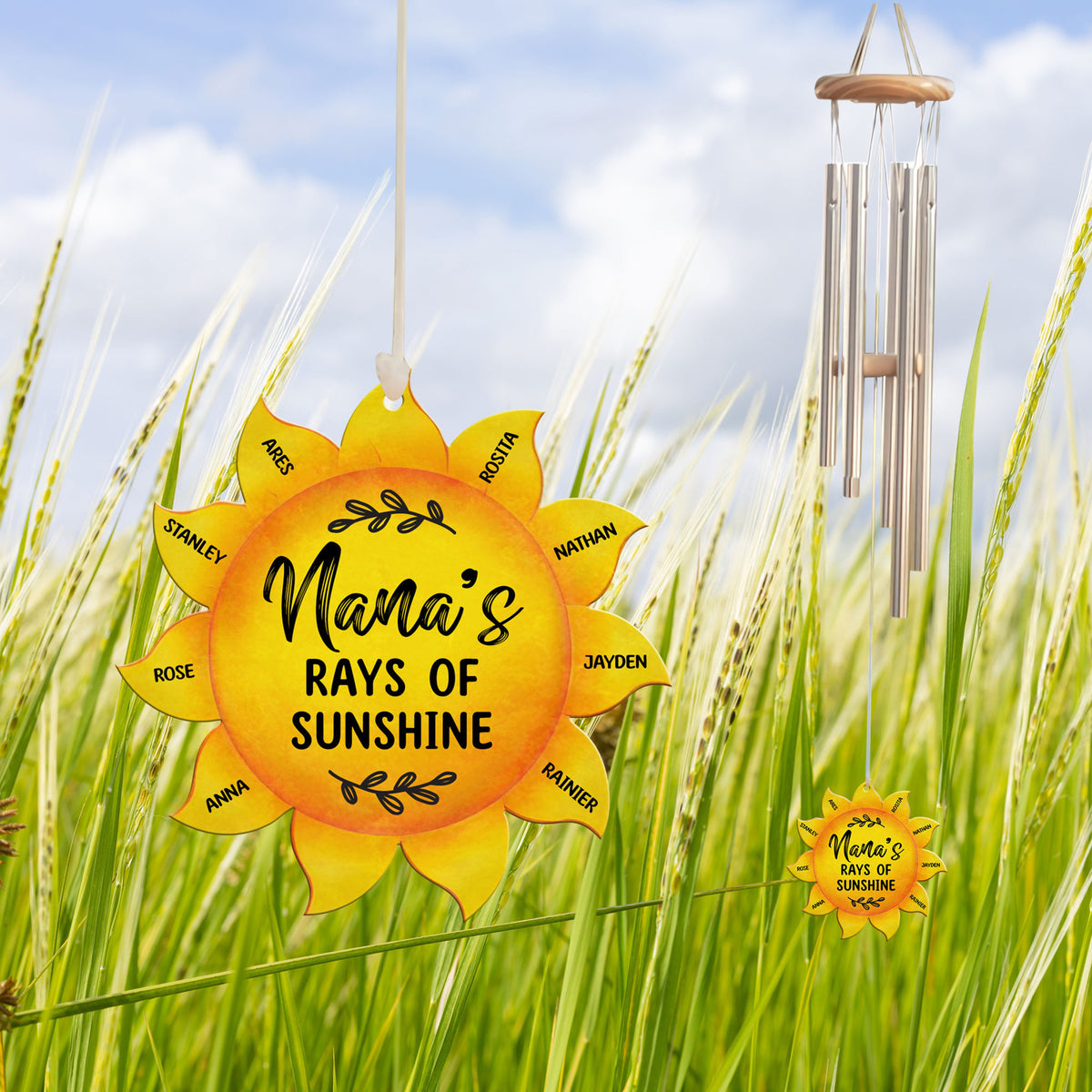 Grandma's Ray Of Sunshine - Personalized Windchime - Gift For Grandma, Mother's Day, Birthday Gift