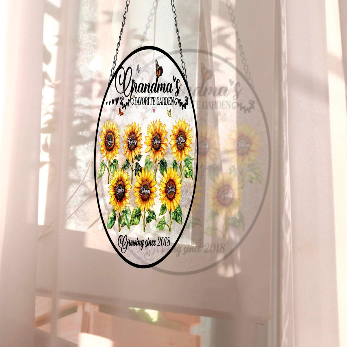 Grandma's Favorite Sunflowers - Personalized Stained Glass Suncatcher - Gift For Grandma, Mother's Day Gift