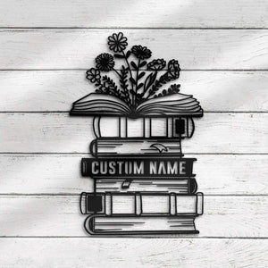 Custom Librarian Book Reading Metal Wall Art LED Light, Personalized Reader Name Sign Home Decor, Read More Books Nerd Decoration Book Lover