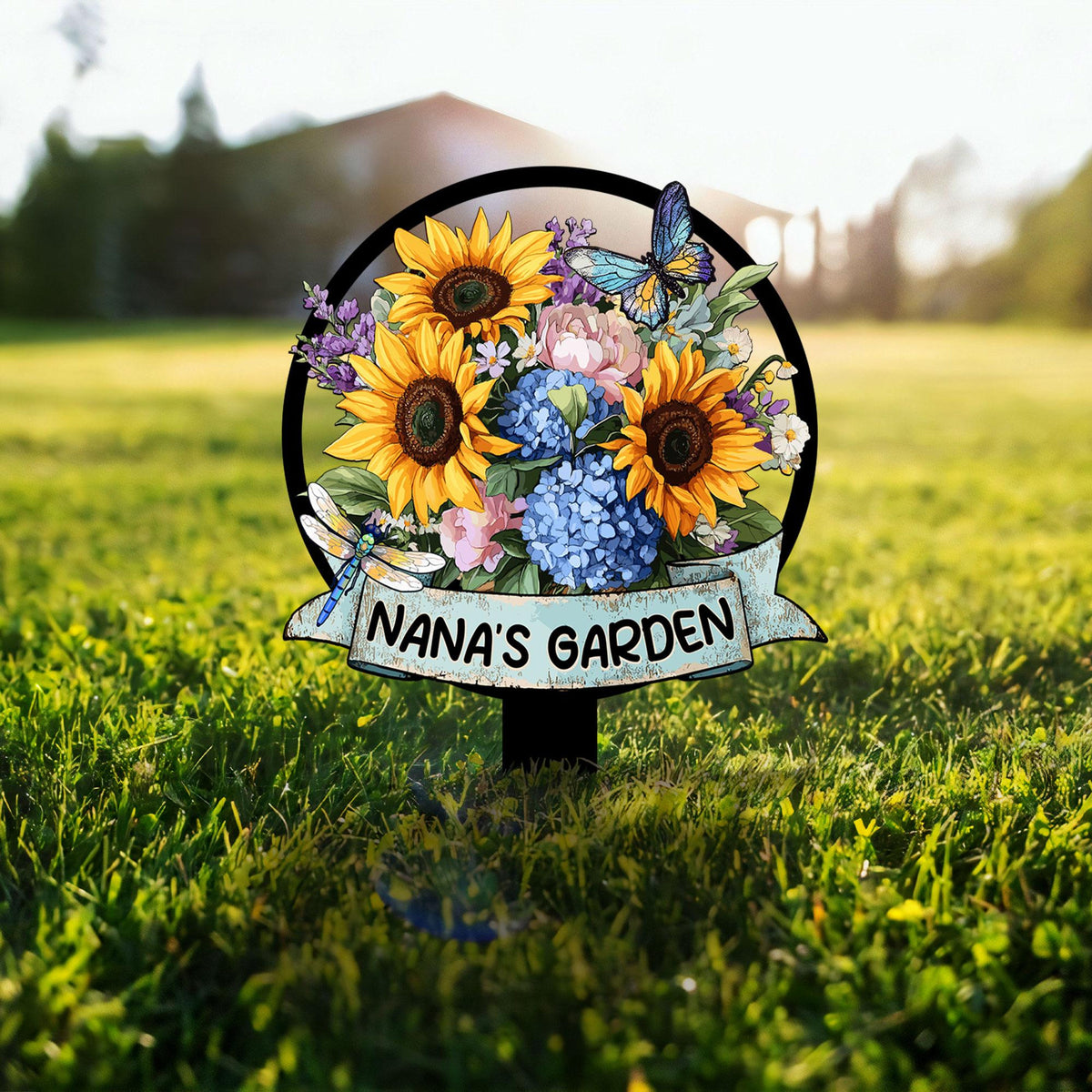 Nana's Garden Sunflower & Butterfly - Personalized Cut Metal Sign - Gift For Grandma, Gardening Gift