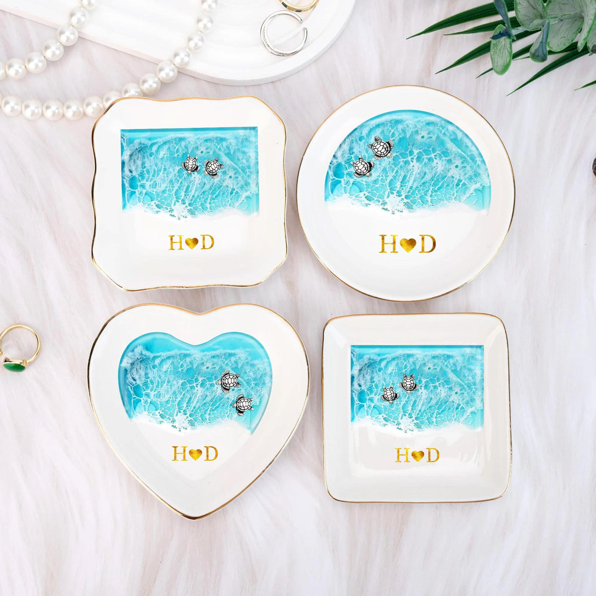Custom Sea Turtle Couple Ring Dish, Wedding Anniversary Gift, Ocean Jewelry Tray, Engagement Gift, Couples Gift, Wedding Party Favors