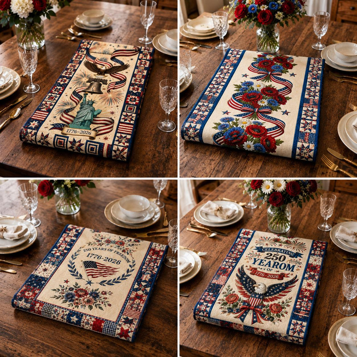 USA 250th Anniversary Table Runner, Patriotic America 1776-2026 Table Decor, Independence Day Dining Table Runner, Americana Home Decoration