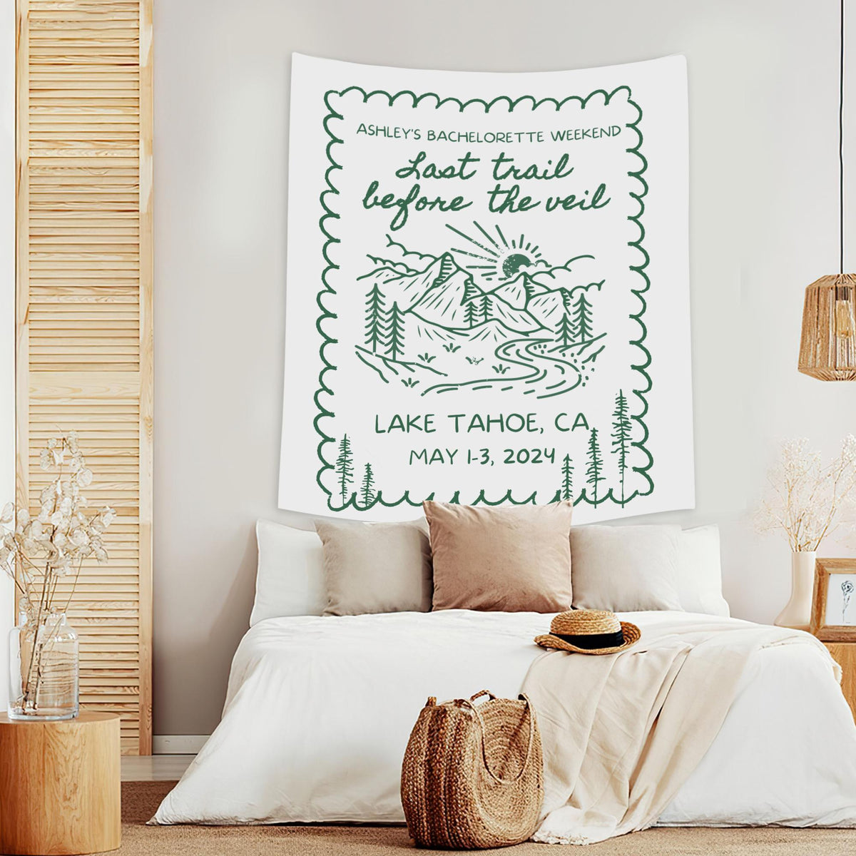 Custom Bachelorette Party Decor, Mountain Bachelorette Party Banner, Forest Bach Tapestry, Last Trail Before The Veil Hiking Bridal Shower