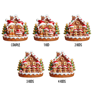 Gingerbread Family With Gingerbread House 3D Effect - Personalized Acrylic Ornament - Christmas Gift For Family