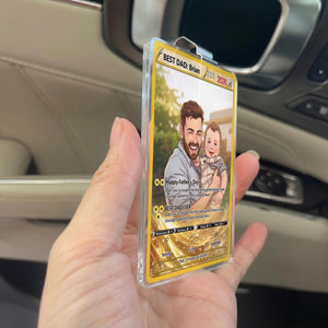 Custom Poke Card Father's Day Car Visor For Dad, Personalized Trading Card Style Car Visor Picture Holder, Dad And Kid Portrait Car Visor Clip