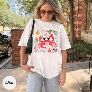 Comfort Colors Funny Crab Shirt, Crab Blowing Bubble Graphic Tee, Beach Vibes Nautical T-shirt, Summer Vacation Gift, Graphic Summer Shirt