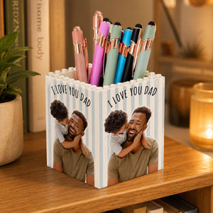 Personalized Photo Building Block Pen Holder, Best Dad Puzzle Block, New Dad Gift, Gift For Papa, Father's Day Gift For Dad, Husband