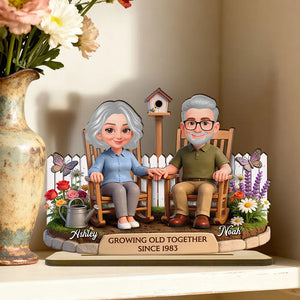3D Effect Backyard Couple Growing Old Together - Personalized Wooden Plaque - Anniversary, Valentine's Day Gift For Couple