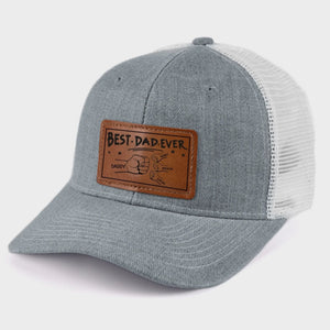 Best Dad Ever Fist Bumps - Personalized Leather Label Net Hat - Gift For Dad, Grandpa, Father's Day Gift