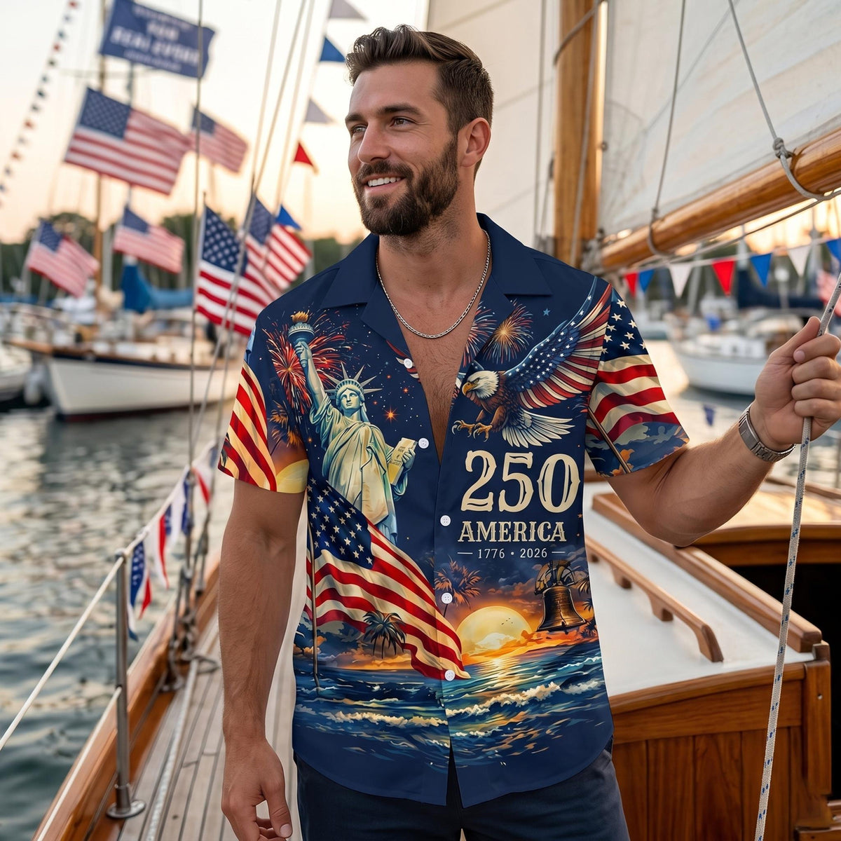 Men's Hawaiian Shirt America's Freedom 250th Anniversary,1776-2026 Patriotic Short Sleeve Button Down Vintage Shirt,United States 250 Years