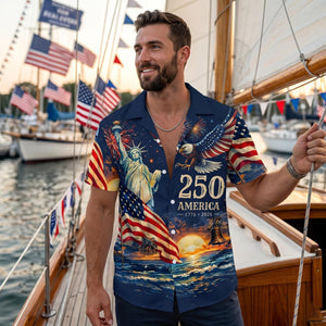 Men's Hawaiian Shirt America's Freedom 250th Anniversary,1776-2026 Patriotic Short Sleeve Button Down Vintage Shirt,United States 250 Years