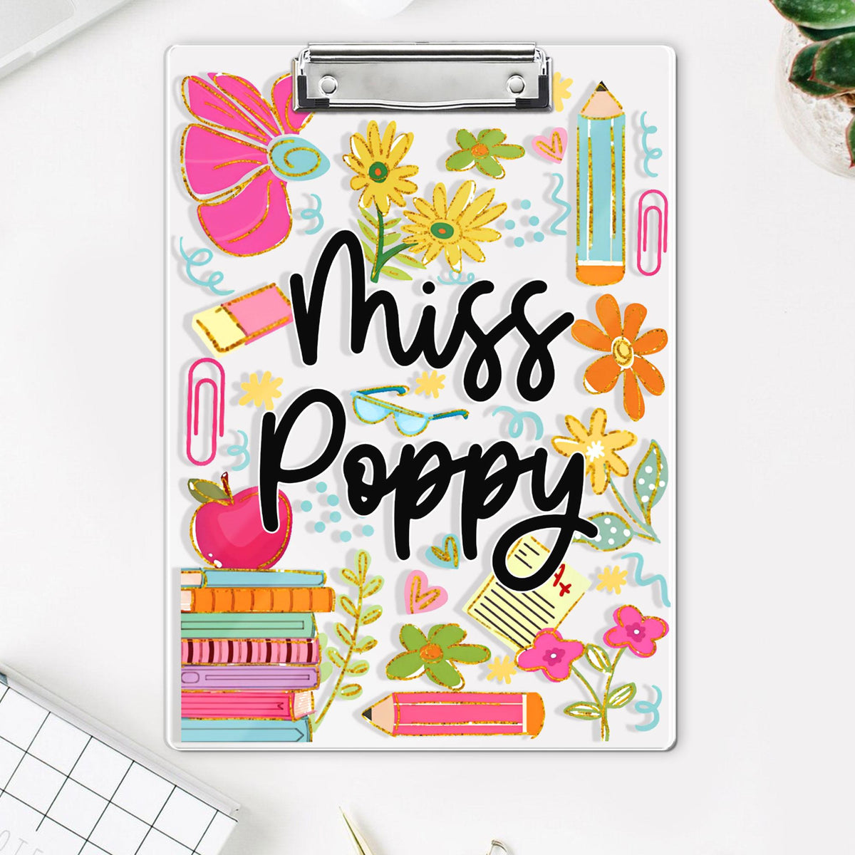 Personalized Teacher Appreciation Gift, Custom Boho Floral Teacher Clipboard, End Of Year Gift, Back To School Teacher School Supplies