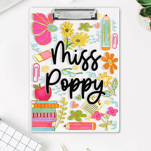 Personalized Teacher Appreciation Gift, Custom Boho Floral Teacher Clipboard, End Of Year Gift, Back To School Teacher School Supplies