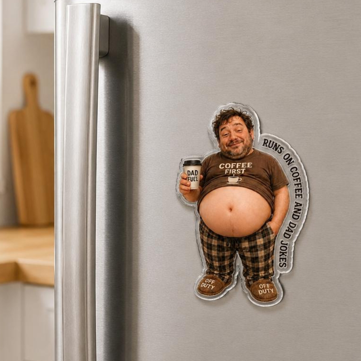 Custom Funny Dad's Grilling Face Squishy Belly Fridge Magnet, Personalized Dad Photo Squeeze Magnet, Father's Day Gift For Husband