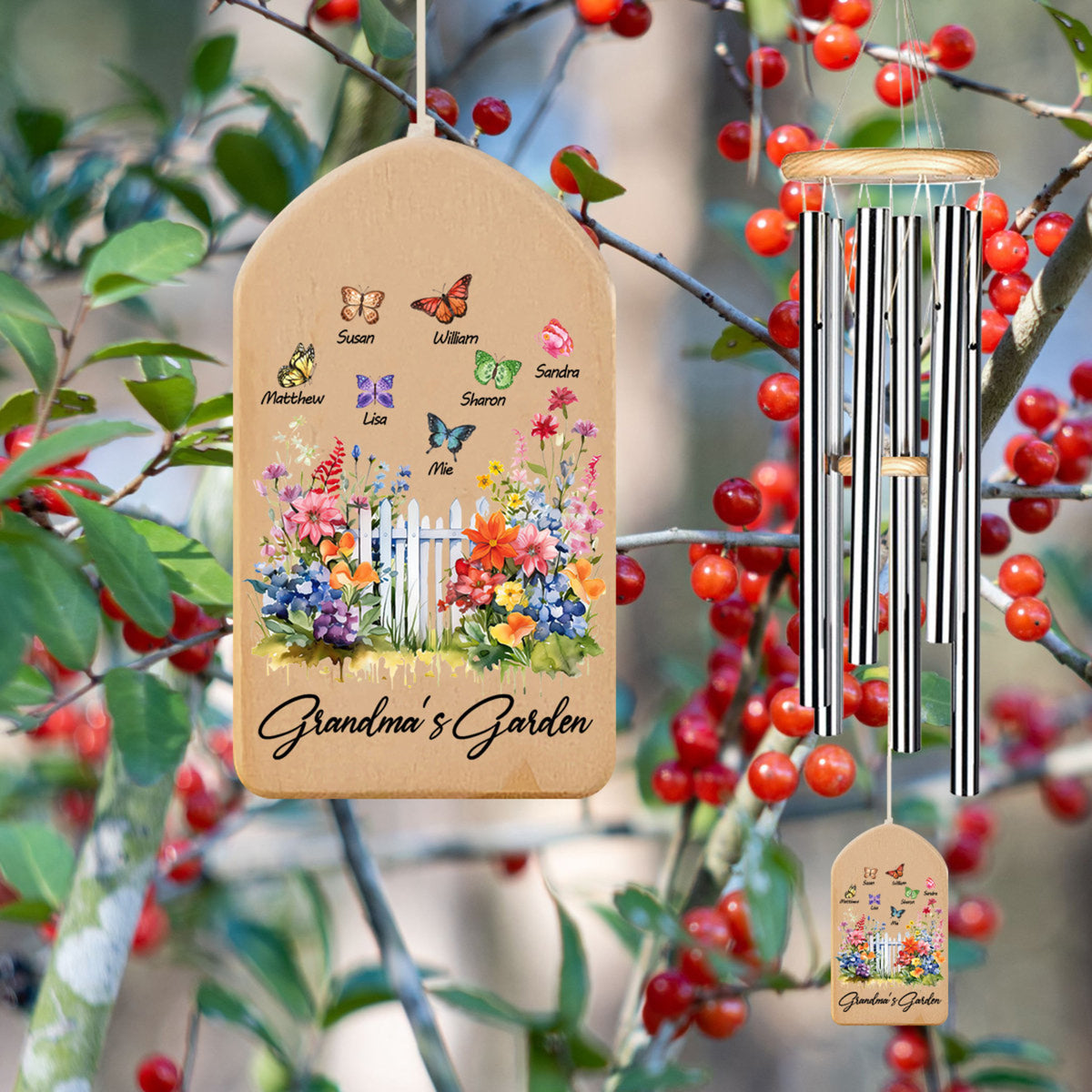 Grandma's Garden Butterflies - Personalized Wind Chime - Gift For Grandma, Mother's Day, Birthday Gift