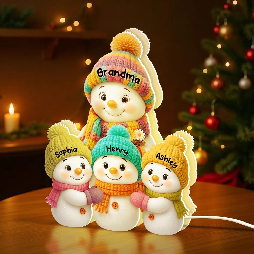 Snowman Mom Grandma and Grandkids - Personalized Acrylic Light Box - Christmas Gift for Grandma