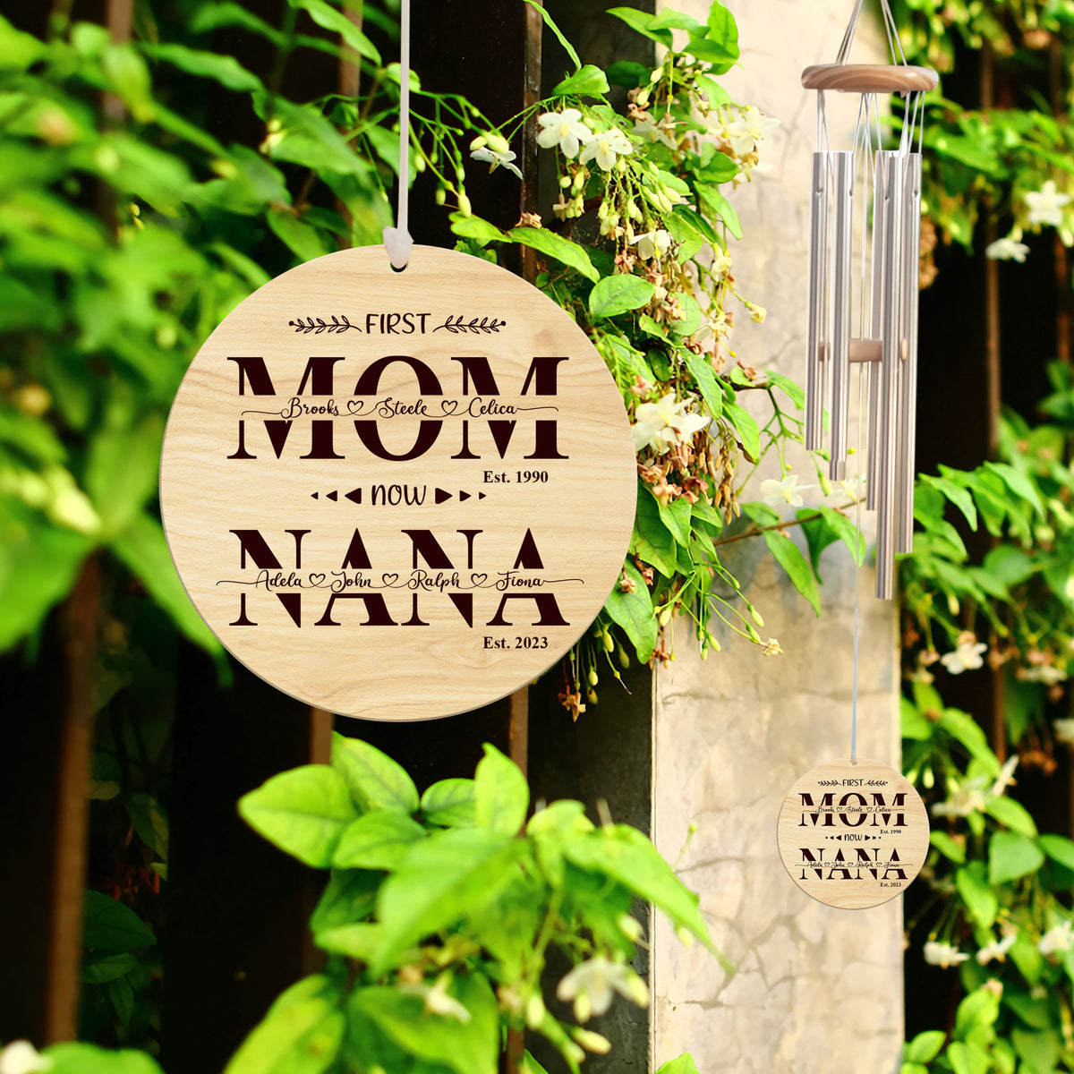 First Mom Now Grandma With Kid Names - Personalized Windchime - Gift For Grandma, Mother's Day, Birthday Gift
