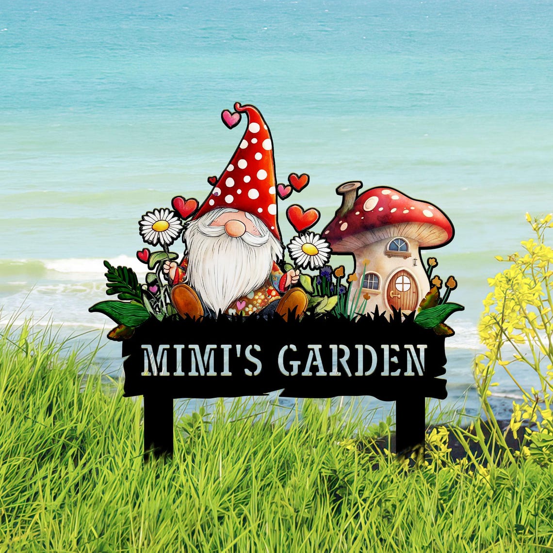 Custom Garden Gnome Yard Stake, Mother's Day Gnome Gifts, Mushroom Yard Art, Gift for Mimi Grandma, Outdoor Lawn Decor, Nana's Blessings
