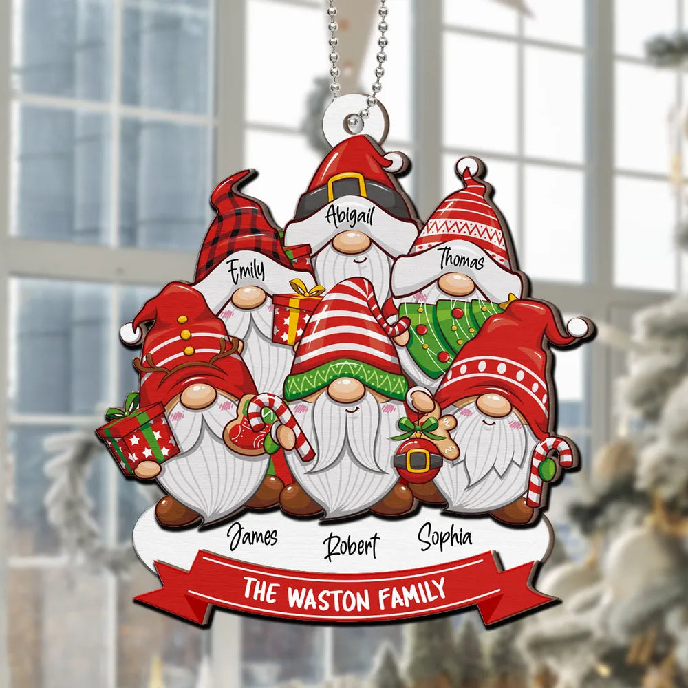 Christmas Gnome Family - Personalized 2-Layer Wooden Ornament - Christmas Gift For Family