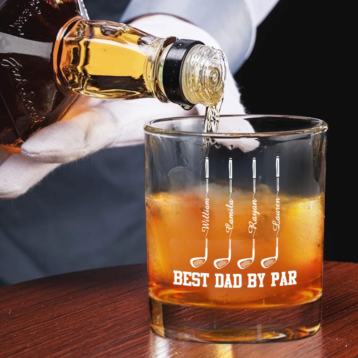 Personalized Father's Day Gift For Dad, Custom Golf Dad Whiskey Bar Glass With Kids Name, Best Dad By Par Wine Glass Gift, Gift For Husband