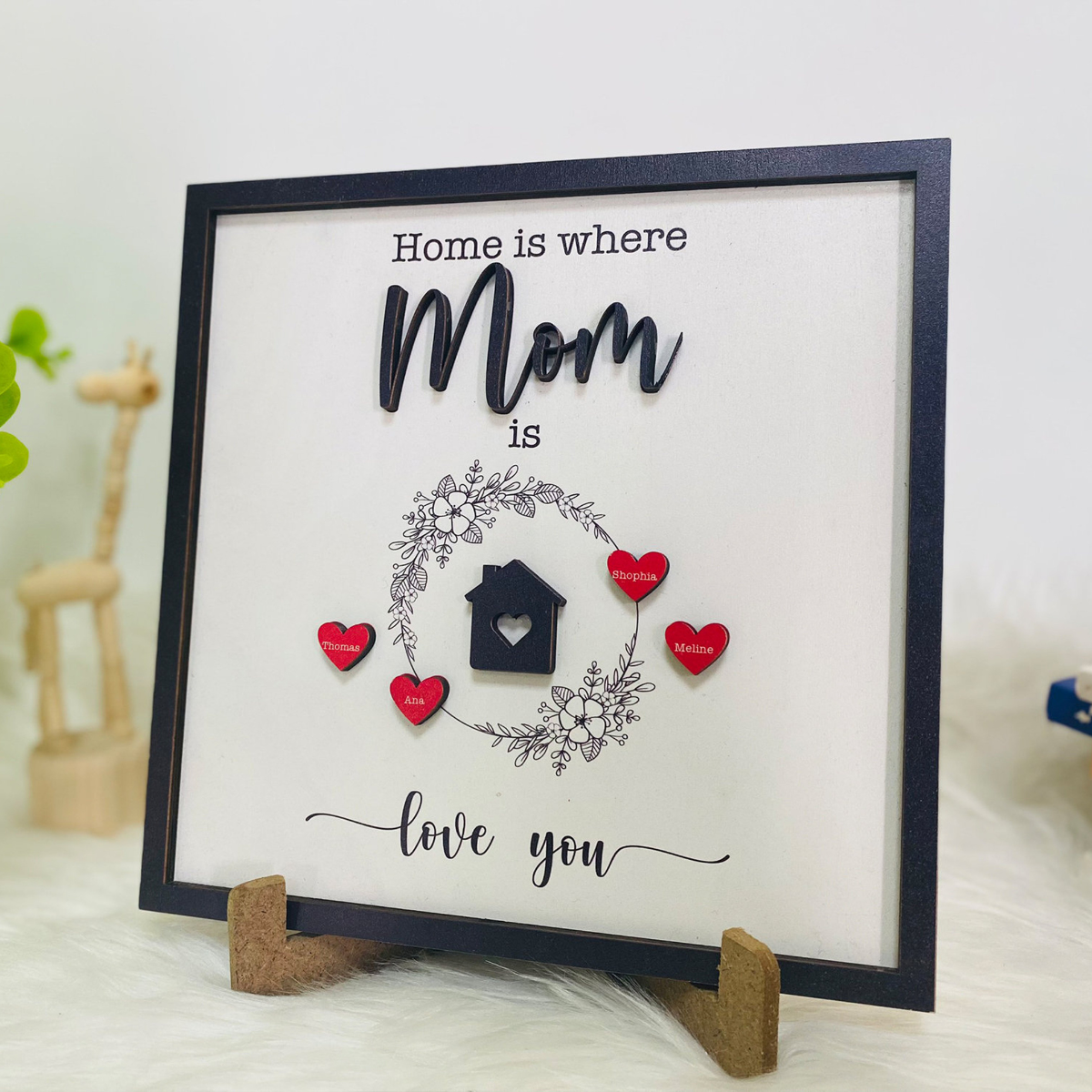 Personalized Mom Sign Mother's Day, Home Is Where Mom Is, Gifts From Kids, Personalized Mom Wooden Sign