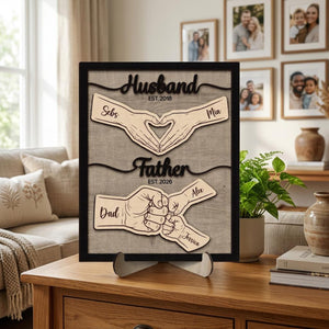 Personalized Dad Wooden Plaque, Custom Kid's Name Wooden Sign, Fist Bump Husband Wood Sign, Father's Day Gift For Dad, Husband, Him