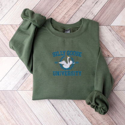 Embroidered Silly Goose University Shirt, Goose Crewneck Sweatshirt, Funny Sweatshirt, Funny Embroidered Tees, Group Gang Goose Shirt