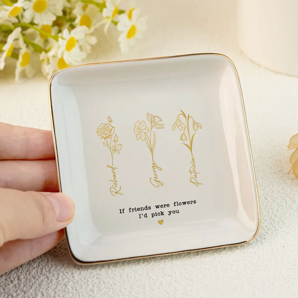 Friends Sisters Besties Birth Month Flowers - Personalized Jewelry Plate - Gift For Friends Sisters Besties