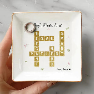 Best Mom Ever Appreciation Crossword Art - Personalized Jewelry Plate - Gift For Mom, Mother's Day, Birthday Gift