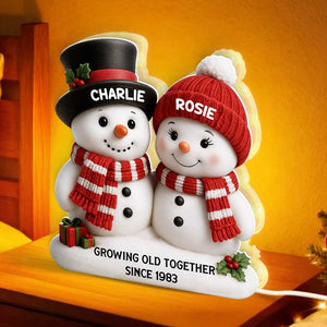 Snowman Couple Growing Old Together - Personalized Acrylic Light Box - Christmas Gift For Couple