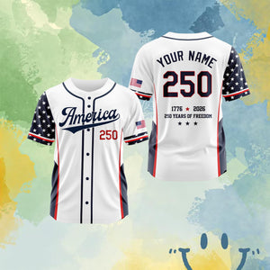 Personalized America 250 Jersey, 4th of July Baseball Shirt, USA Patriotic Jersey, Custom Name Number Independence Day Outfit