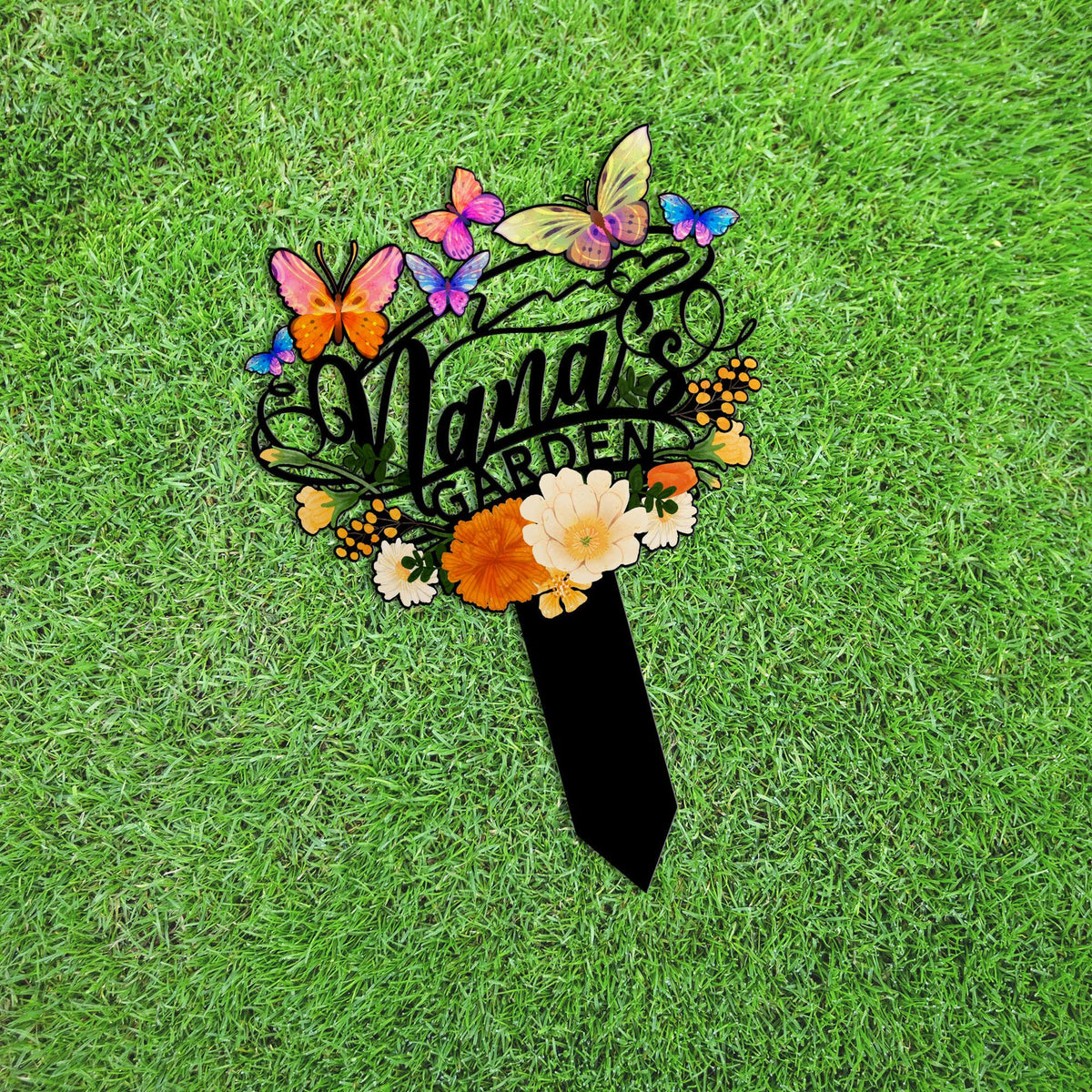 Personalized Garden Stake, Nana's Garden Sign with Butterflies and Flowers, Outdoor Metal Sign, Mother's Day Gift, Nana's Blessings With Butterflies