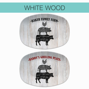 BBQ Grilling Serving Platter, Personalized Serving Tray, Father's Day BBQ Gift, Grilling Plate, Gifts for Him, Cow Pig Chicken Butcher Cuts