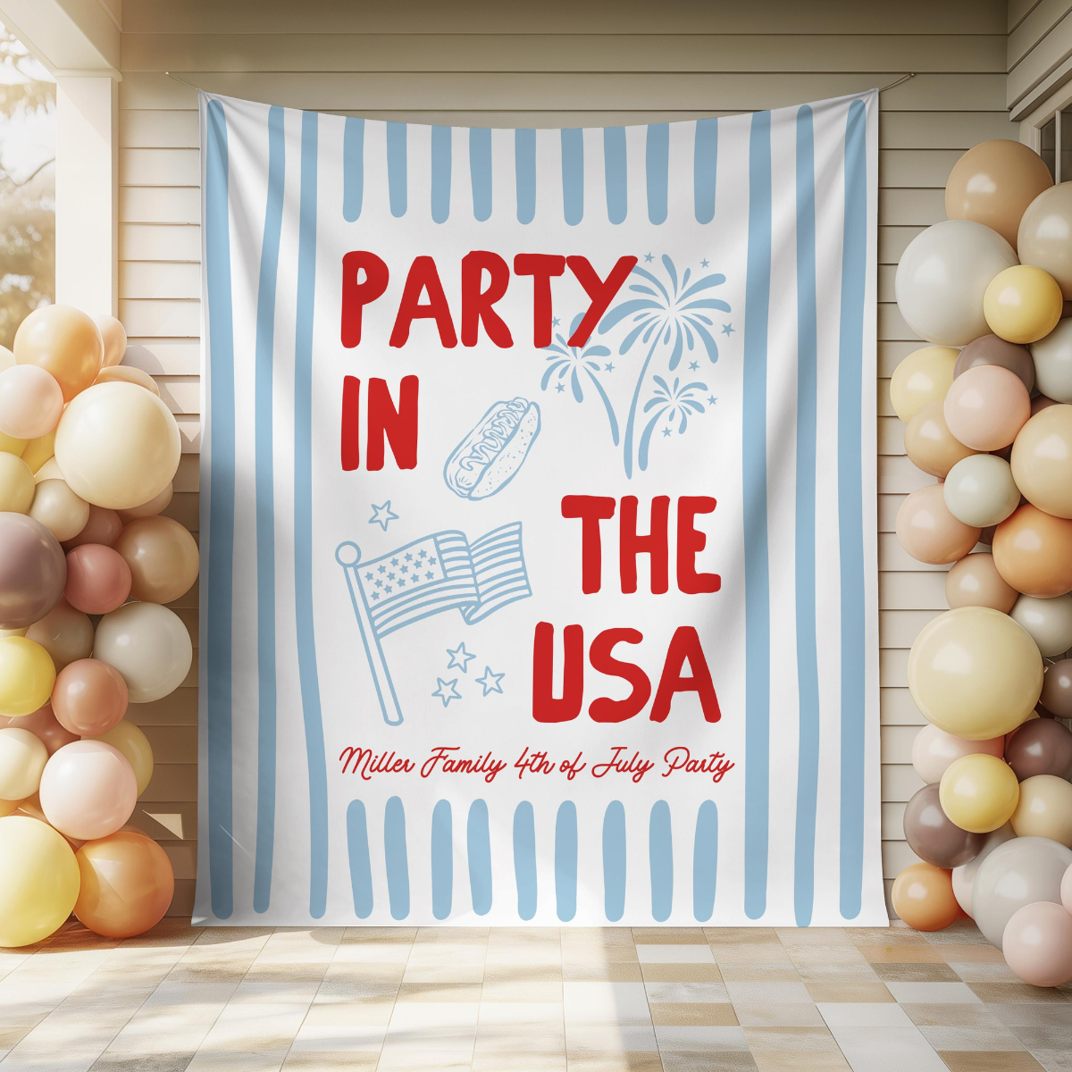 Custom 4th of July Party Banner, Family BBQ Sign, America 250th Anniversary Celebration Backdrop, USA Celebration Decor