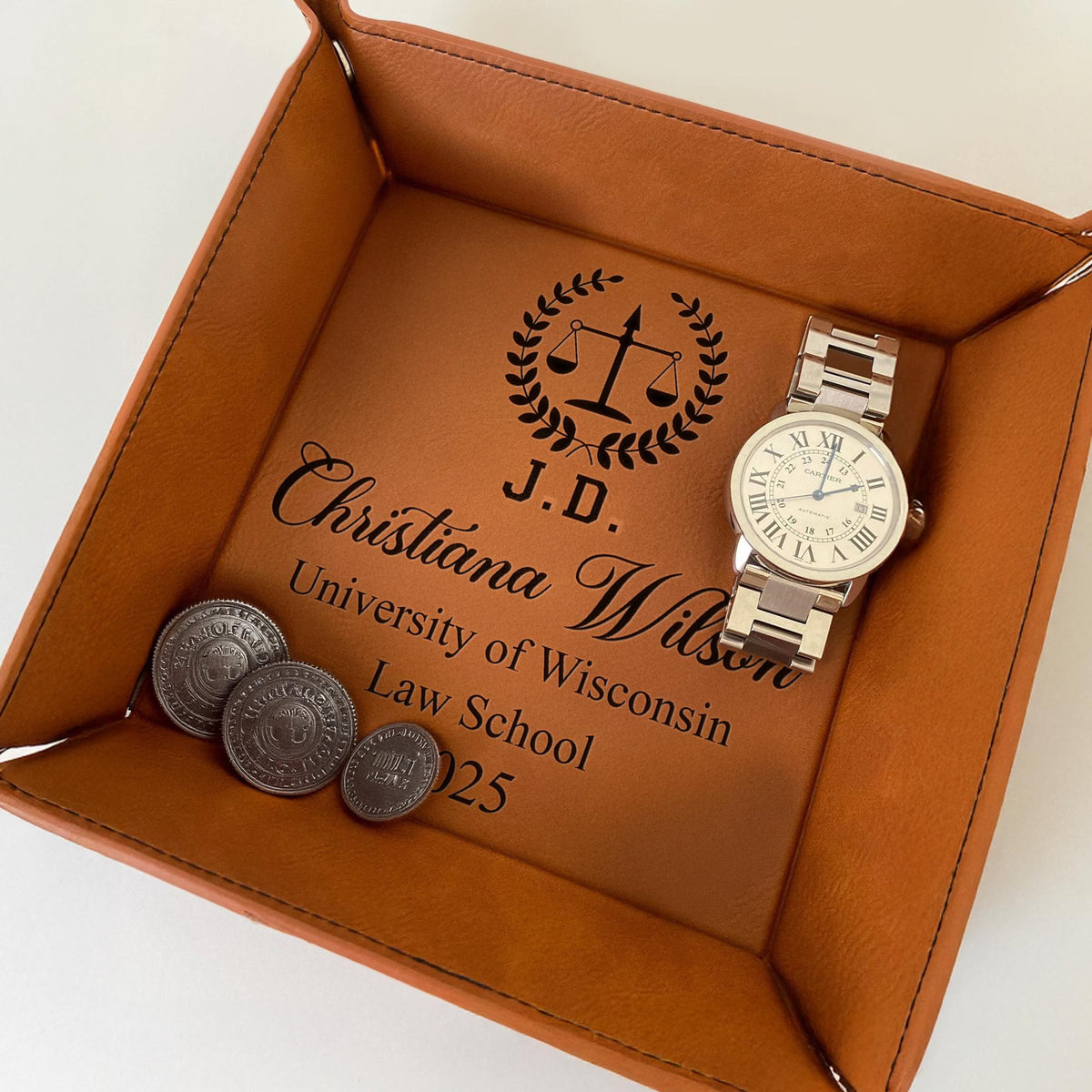 Custom Law Degree Graduation Valet Tray - Personalized Grad Lawyer Gift for Graduates, Class of 2026