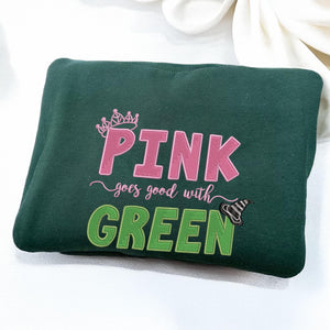 Pink Goes Good With Green Embroidery Sweatshirt