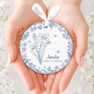 Personalized Bridesmaid Ornament, Bridesmaid Proposal Gift, Birth Month Flower Ornament, Christmas Gift For Bridesmaid, Bridal Shower Gift
