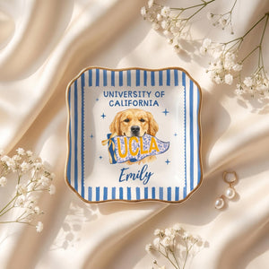 Custom College Pet Portrait Ring Dish, Personalized University Jewelry Tray, Small Graduation Gift for Girls, College Dorm Room Desk Decor