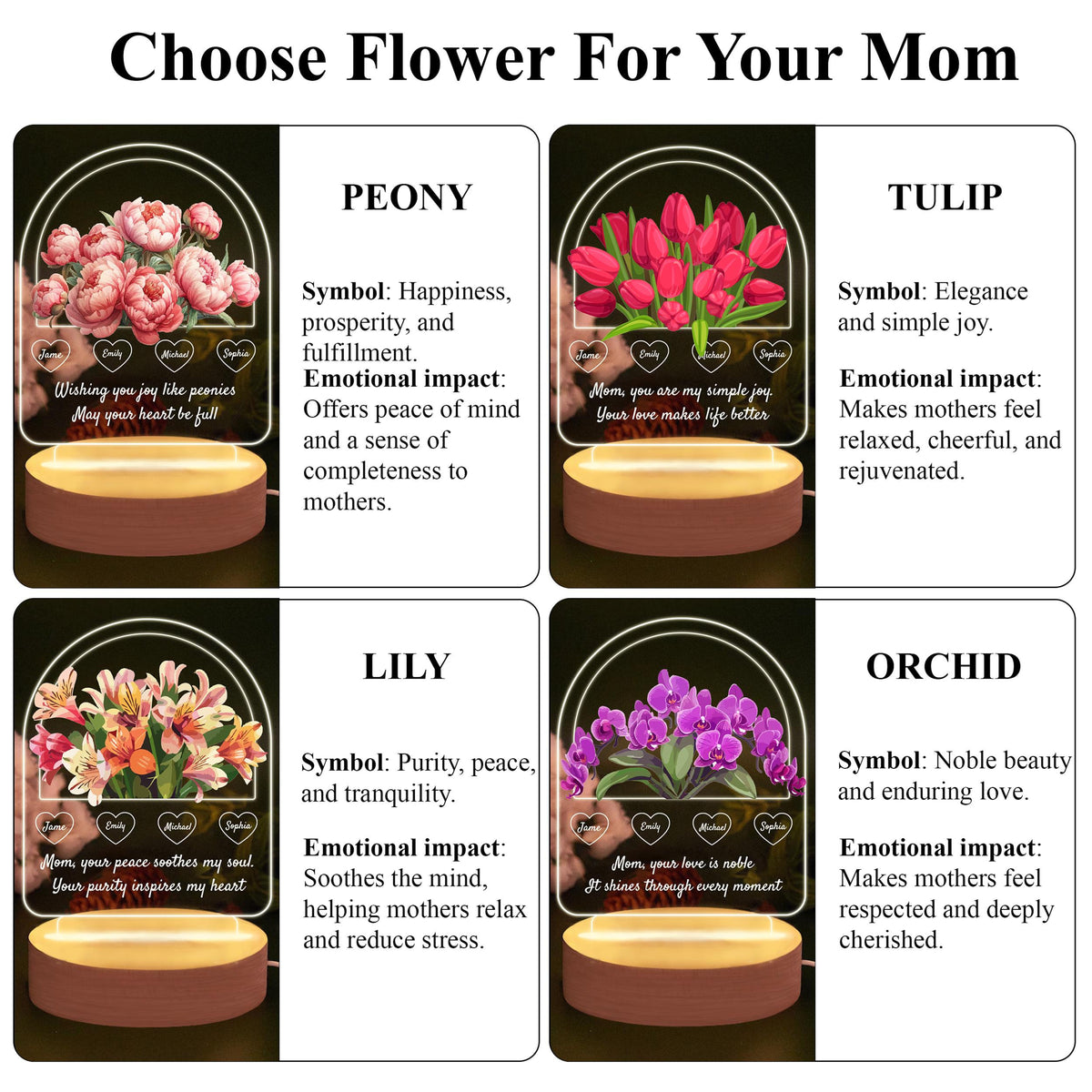 Flower Basket For Mom - Personalized 3D LED Light Wooden Base - Gift For Mom, Mother's Day Gift