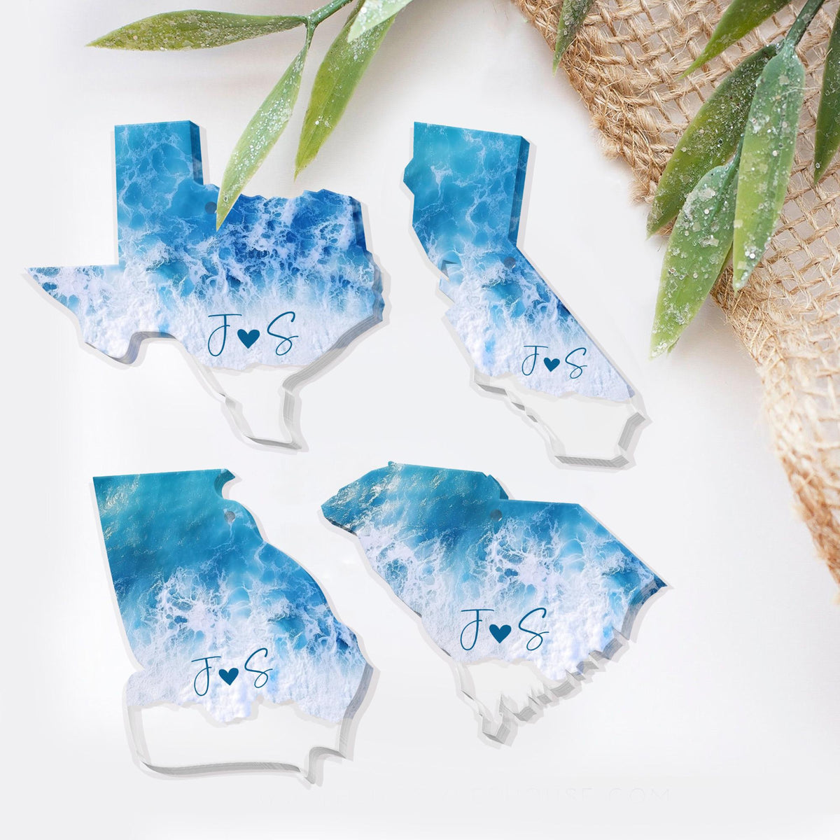 Personalized Engagement Ornament, Custom State Beach Engagement Ornament, Christmas Gift For Couples, Anniversary Gift, Engagement 2025 Gift