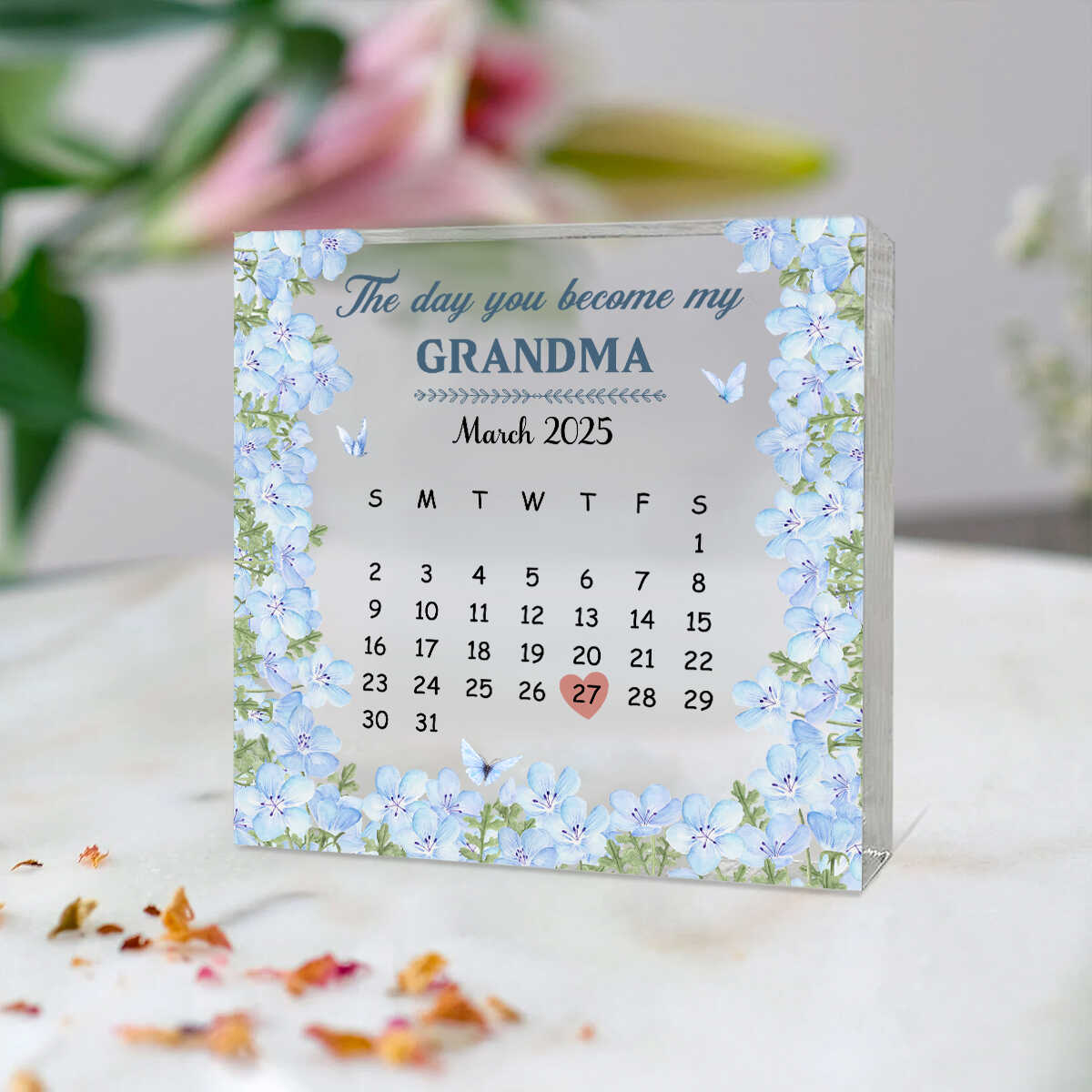 Personalized New Grandma Calendar Acrylic Block, Custom Calendar Acrylic, The Day You Became My Grandma, Grandma Gift, Mothers Day Gift For Grandma