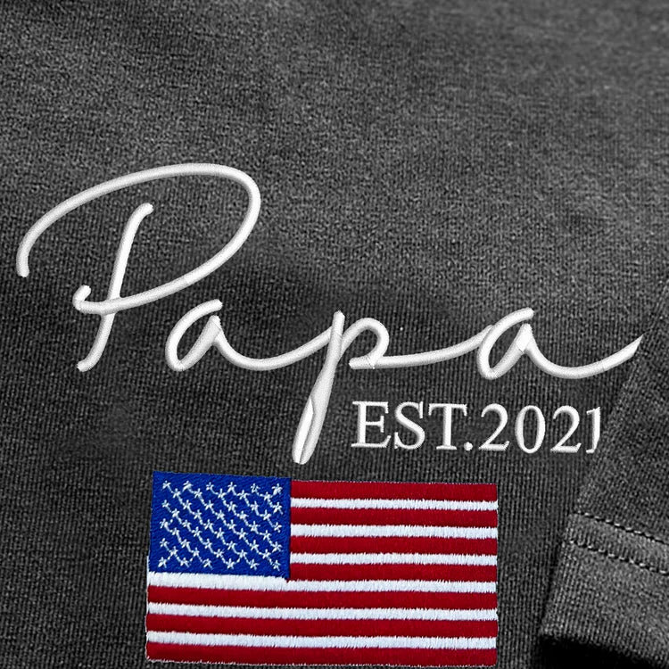 Custom Embroidered Papa Est Flag Father's Day Shirt