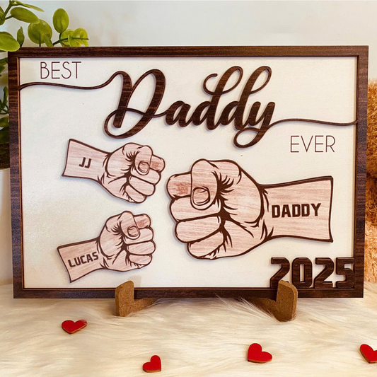 Fist Bump Dad and Kids Personalized Wooden Sign, Gift For Dad, Dad Birthday Gift, Father's Day Gift for Dad, Gift Idea for Dad