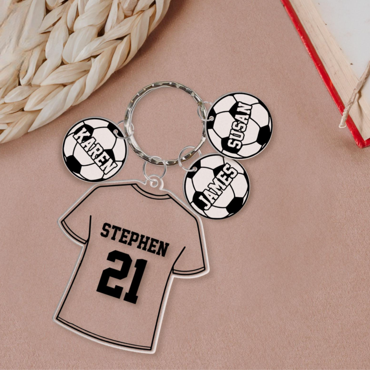 Personalized Soccer Keychain For Dad, Custom Kids Name Soccer Acrylic Keychain, Father's Day Gifts, Keychain Gift for Dad, Boyfriend Gift