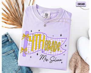 Comfort Colors Custom Grade & Name Teacher Shirt, Pennant Flag Teacher Tee, Teacher Team Shirt, First Second Third Fourth Fifth Grade Shirt